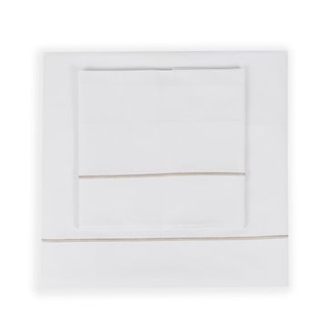 Jogo de Lençol Basic Festonê 180 Fios - Branco / Caqui