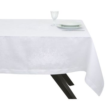 Toalha de Mesa Atenas Bordada - Branco / Branco