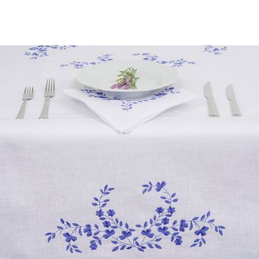 Toalha de Mesa Com 8 Guardanapos Bellolino - Branco / Azul