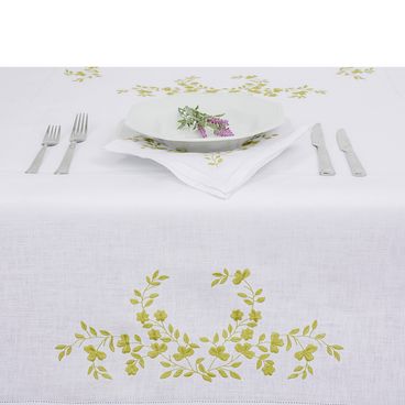 Toalha de Mesa Com 8 Guardanapos Bellolino - Branco / Dourado