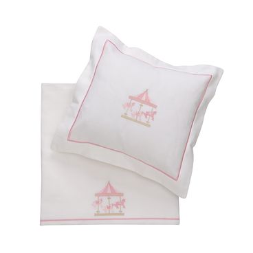 Kit Colcha Com Almofada Piquet Carrossel - Branco / Rosa