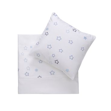 Kit Colcha Com Almofada Piquet Star - Branco / Azul