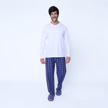 Pijama Algodão Pima Charles - Branco / Azul