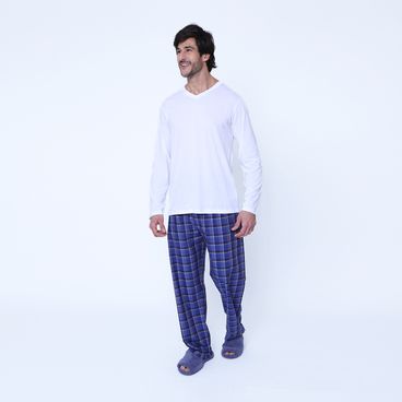 Pijama Algodão Pima Charles - Branco / Azul