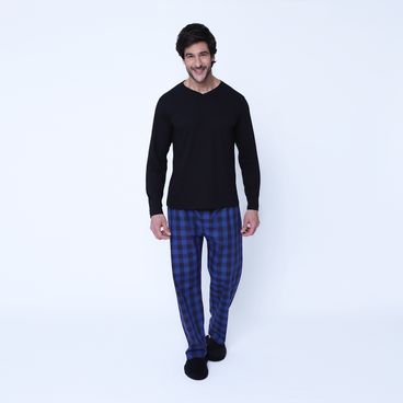 Pijama Algodão Pima Charles Xadrez - Azul / Preto