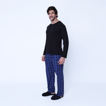 Pijama Algodão Pima Charles Xadrez - Azul / Preto