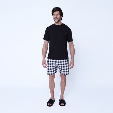 Pijama Algodão Pima Pierre Xadrez - Preto / Preto