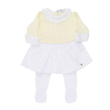 Vestido Tricot Com Legging Queen - Amarelo / Branco