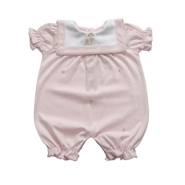 Macacão Curto Gola Marinheiro Menina - Rosa