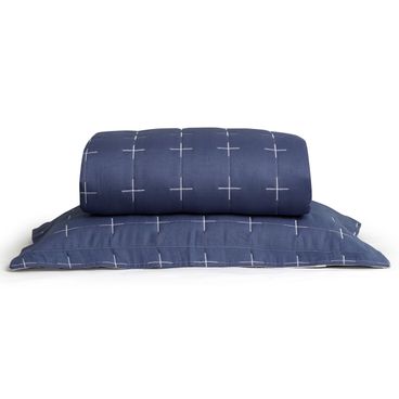 Colcha Com Porta-Travesseiro Santa Mônica - Azul Jeans / Branco