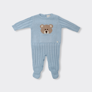 Macacão Urso Jacquard - Azul Bebe