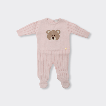 Macacão Urso Jacquard - Rosa Bebe