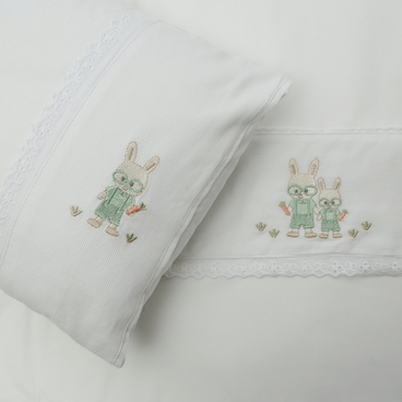 Jogo de Lencol Coelho Oculos Malha b - Branco / Verde