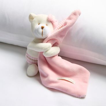 Urso de Pelucia C/ Paninho Bambini - Bege / Rosa