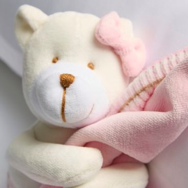 Urso de Pelucia C/ Paninho Bambini - Bege / Rosa