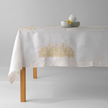 Toalha de Mesa Atenas Bordada - Branco / Bege