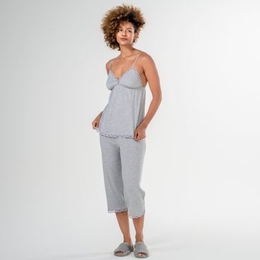 Pijama Algodão Pima Daisy - Cinza