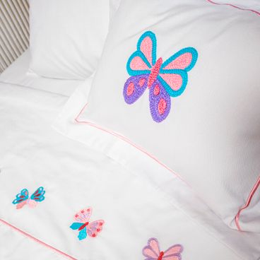 Capa de Almofada Infantil Butterflies - Branco / Rosa
