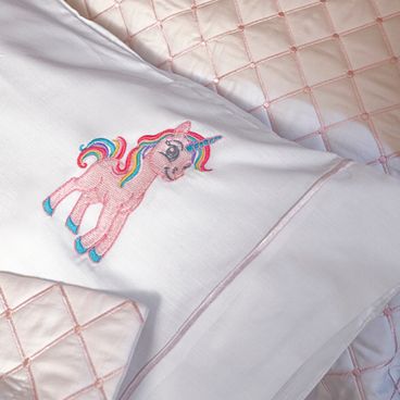 Jogo de Lencol Infantil Magical - Branco / Rosa Bebe