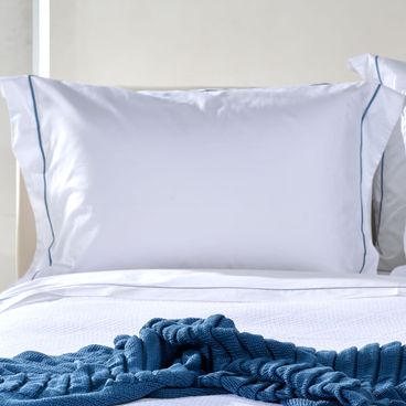 Kit Fronha 500 Fios Singular - Branco / Azul Jeans