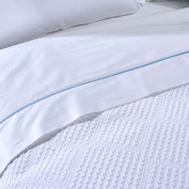 Jogo de Lencol 500 Fios Singular - Branco / Azul Jeans